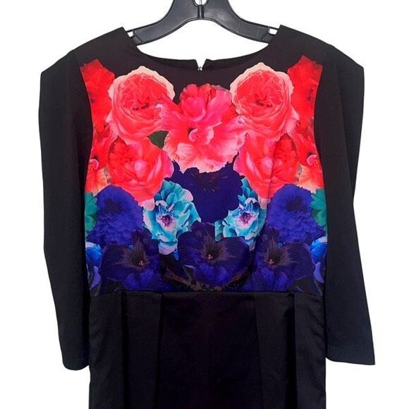 Wolf & Whistle Womens Floral 3/4‎ Sleeve Pleated Dress Multicolor Size 6 NWT - Picture 3 of 11